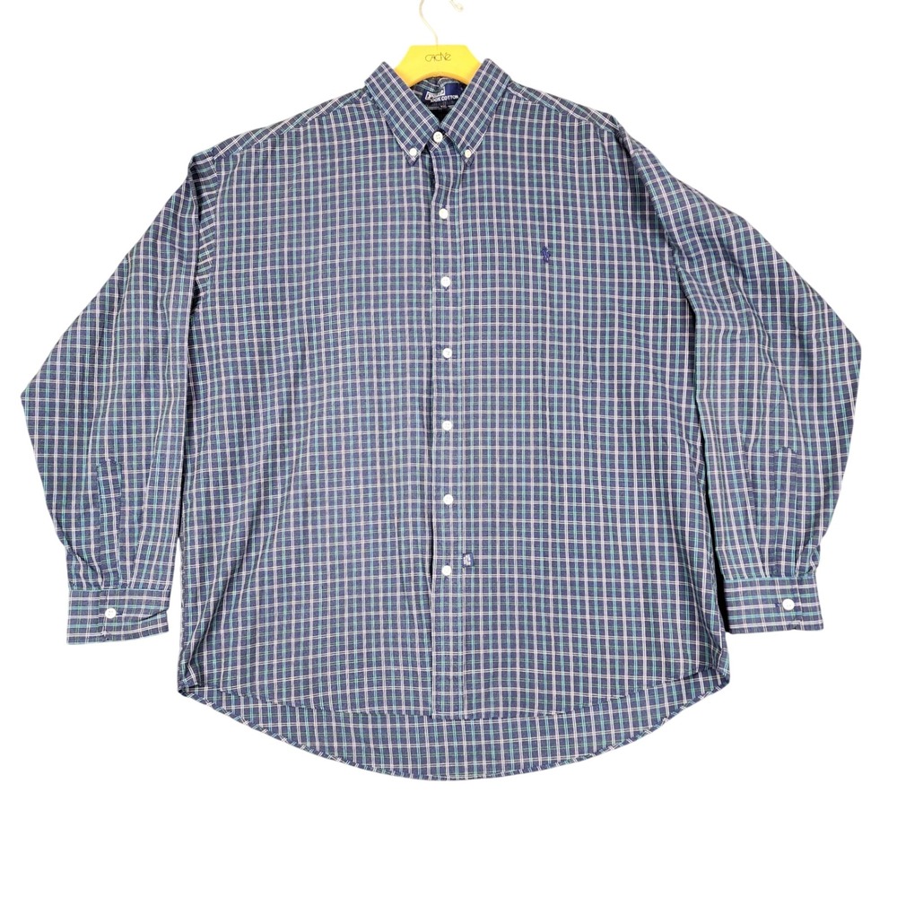 Polo Ralph Lauren Mens XXL Button Down Shirt Blue Green Plaid Long Sleeve Cotton